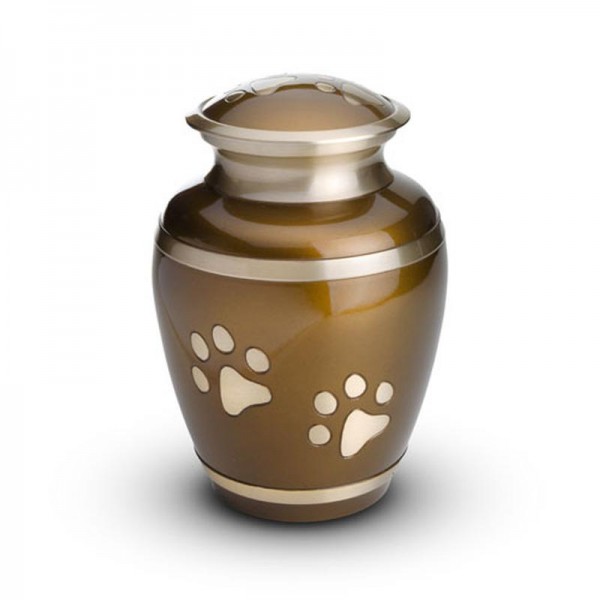 Brass - Pet Cremation Ashes Urn 1.2 Litres (Brown With Gold Pawprints)